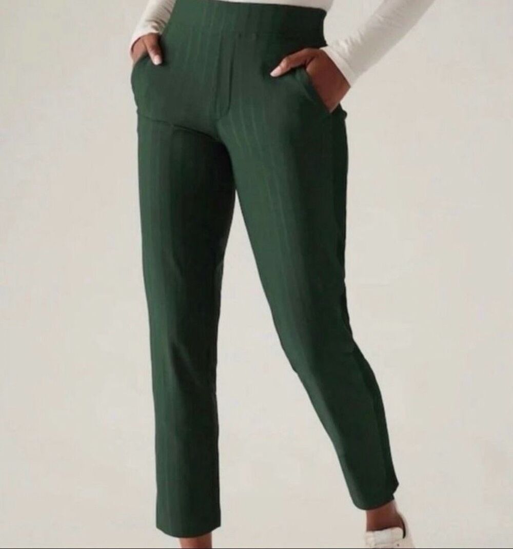 Athleta Brooklyn Ankle Pant in Green Seaweed Gloss Stripe Size 2